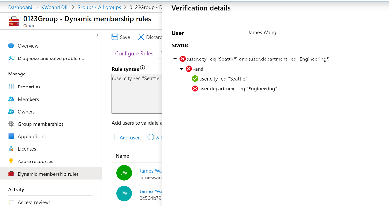 Captura de tela que mostra resultados detalhados da validação de regra.