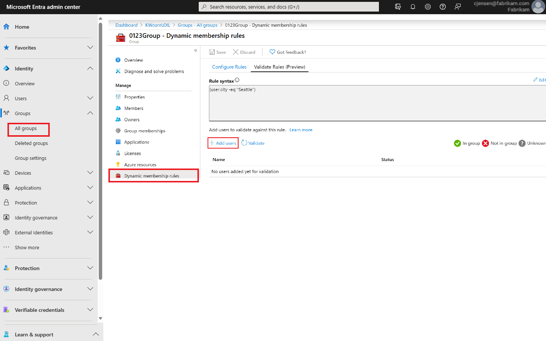 Captura de tela das seleções para exibir detalhes das regras de associação dinâmica.