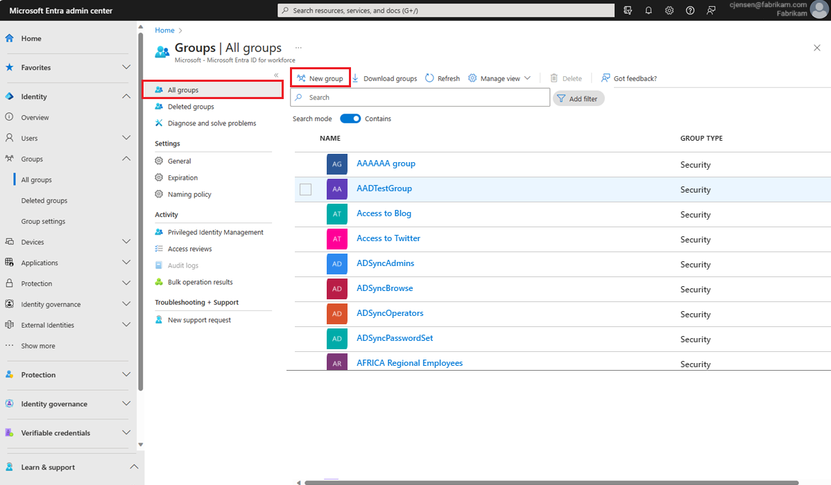 Captura de tela do uso do comando Selecionar para iniciar um novo grupo.