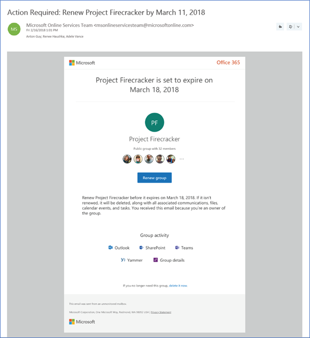 Captura de tela que mostra as notificações de expiração por email.