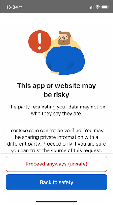 Captura de tela mostrando como continuar com o aviso arriscado.