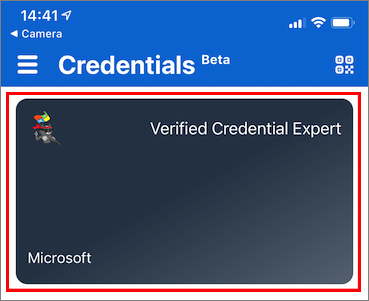 Captura de tela mostrando um cartão de especialista em credenciais verificáveis.