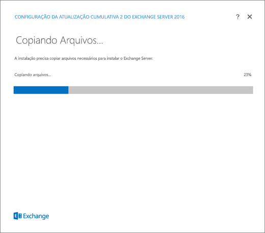 Configuração do Exchange, página de Cópia de Arquivos.