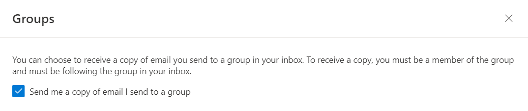 Captura de tela da caixa de seleção Enviar-me uma cópia do email que envio para uma caixa de seleção de grupo.