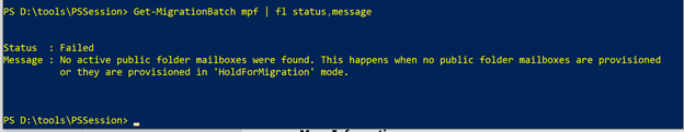 Captura de tela da mensagem Complete-MigrationBatch-error.