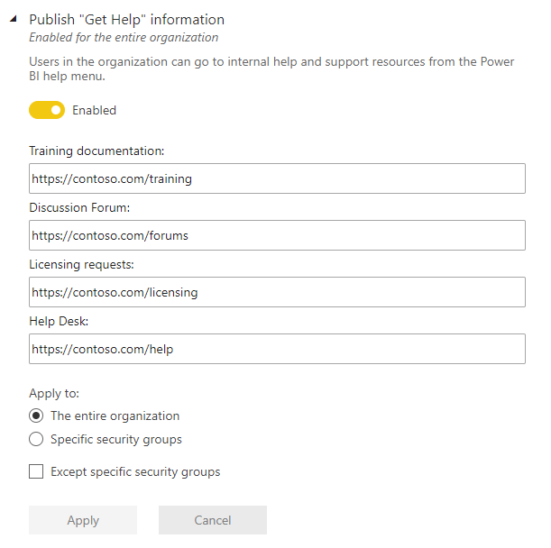 Captura de tela mostrando a interface para o Publicar obter informações de ajuda.