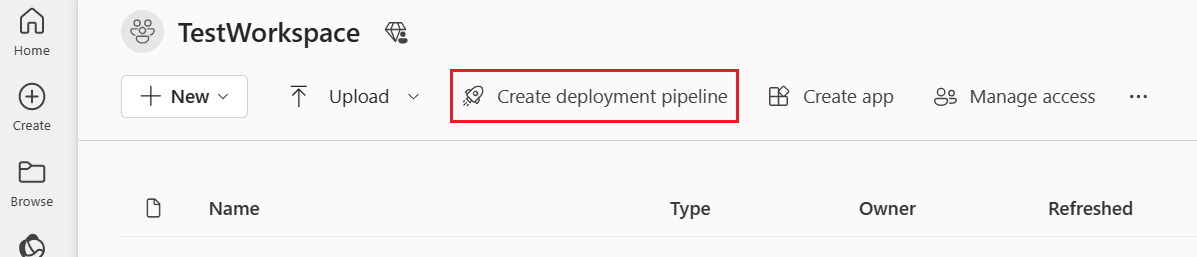 Screenshot of the button for creating a pipeline in a workspace.