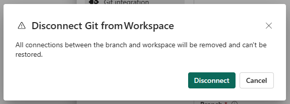 Screenshot of workspace settings screen asking if you're sure you want to disconnect.