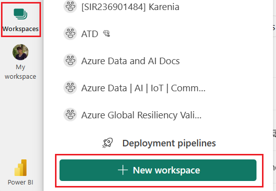 Captura de tela da interface do usuário Criar espaço de trabalho.