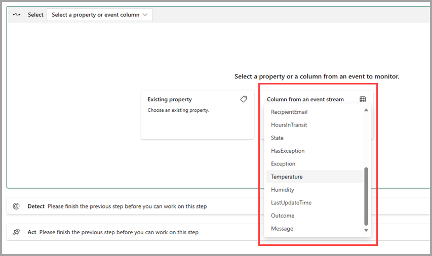 Screenshot of selecting the data for the trigger.