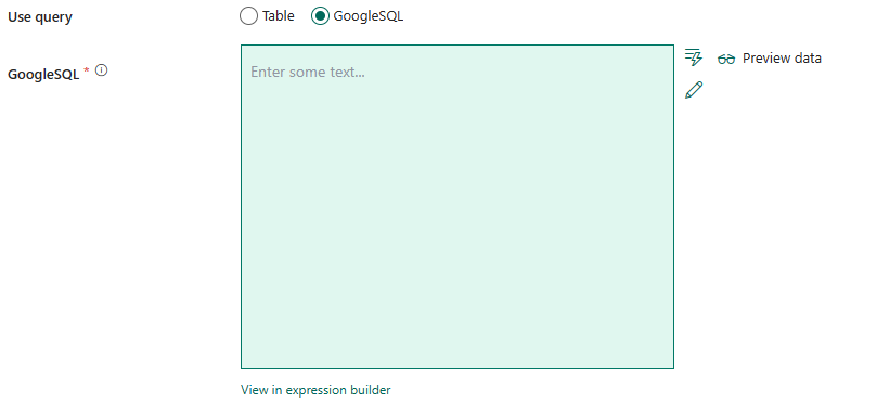 Captura de tela mostrando Usar consulta - Google SQL.