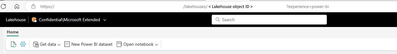 Captura de tela que mostra o ID de objeto do Lakehouse.