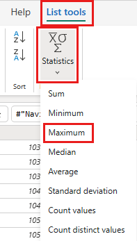Captura de tela mostrando a função orderid máximo de estatísticas.