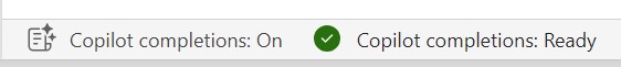 Captura de tela da barra de status de conclusão em linha do Copilot.