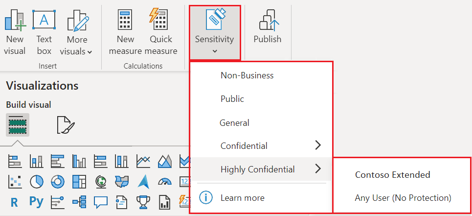 Captura de tela que mostra como definir o rótulo de confidencialidade para um arquivo no Power BI Desktop.
