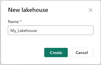 Captura de tela mostrando a caixa de diálogo de Novo lakehouse.