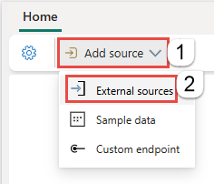 Captura de tela que mostra a seleção de Adicionar fonte para o menu Fontes externas.