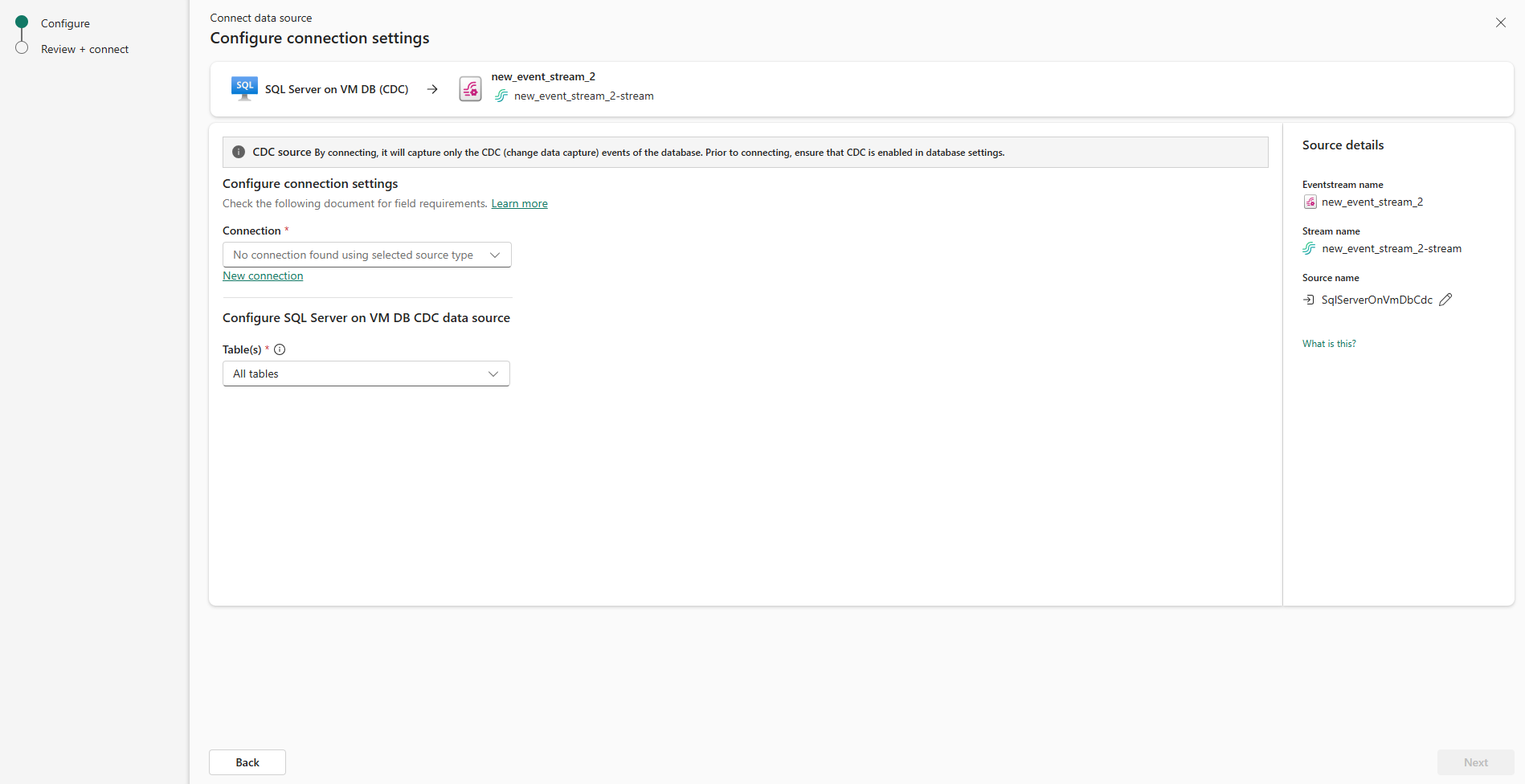 Captura de tela que mostra a seleção do novo link de conexão na página Conectar.