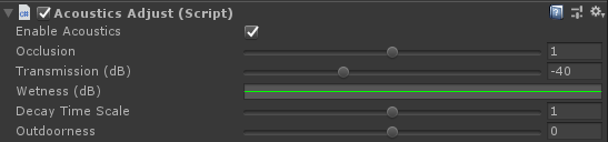 Screenshot of Unity AcousticsAdjust script
