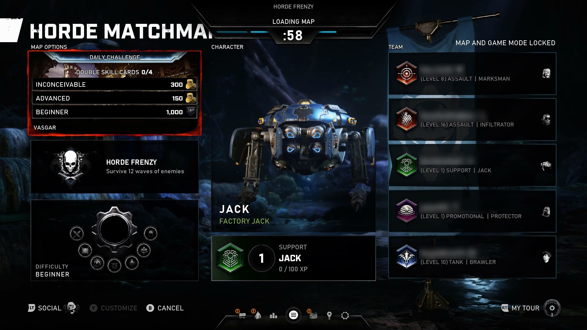 A screenshot from Gears 5 of the Horde Matching-making lobby screen.