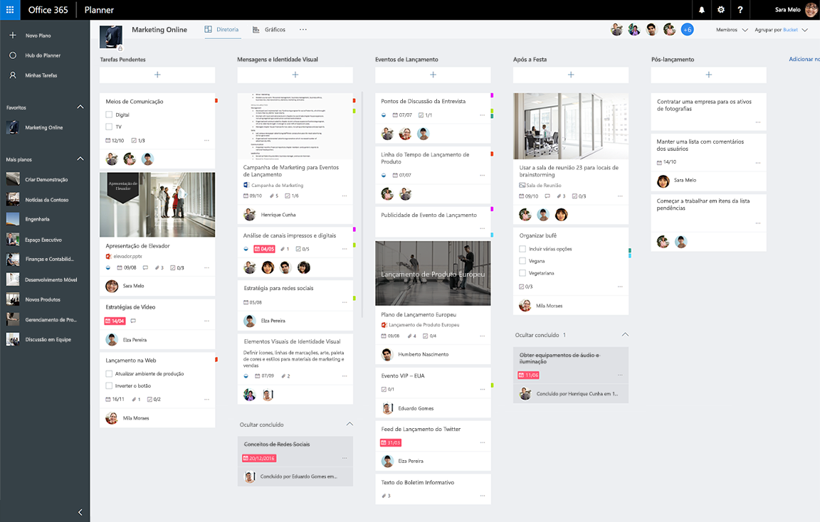Captura de tela de um quadro de tarefas do Microsoft 365 Planner