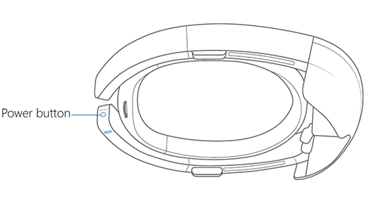 Imagem que mostra o botão de energia do HoloLens.