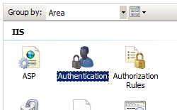 Screenshot of servers Home pane displaying Authentication highlighted.