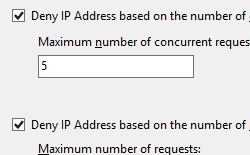 Screenshot that shows the Dynamic I P Restrictions Settings dialog box. All variables are selected.