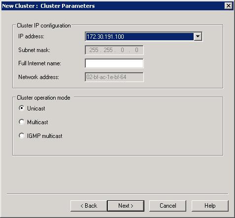 Screenshot of the Cluster Parameters dialog showing default parameters.