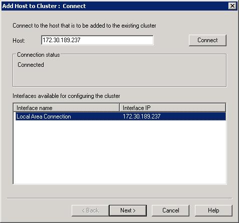 Screenshot of the Connect dialog. There is an I P address in the host input box.