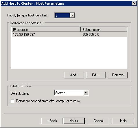 Screenshot of the Host Parameters dialog. Priority is set to 2.