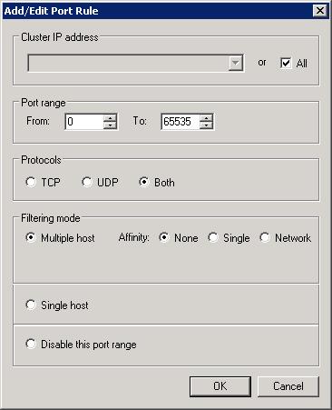 Screenshot of the Add/Edit Port Rule dialog. Multiple host is selected in the Filtering mode section.