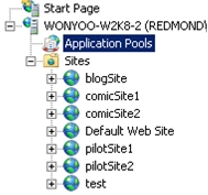 Captura de tela que mostra o nó Pools de Aplicativos no I I S Manager.