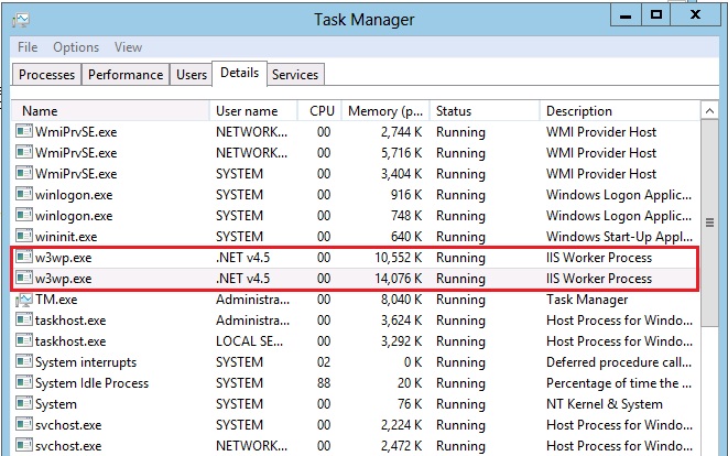 Screenshot showing the second instance of the w 3 w p executable file in the Task Manager process list.