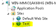 Screenshot that shows Test highlighted under the Sites node.