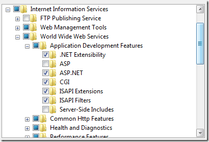 Captura de tela da pasta Serviços de Informações da Internet e sua árvore de pastas contido.