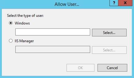 Captura de tela da caixa de diálogo Permitir usuário. A opção Windows está selecionada.