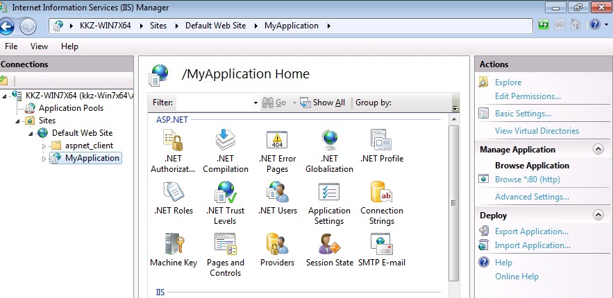 Captura de tela do painel Ações da tela inicial do Meu Aplicativo com foco na opção Exportar Aplicativo.