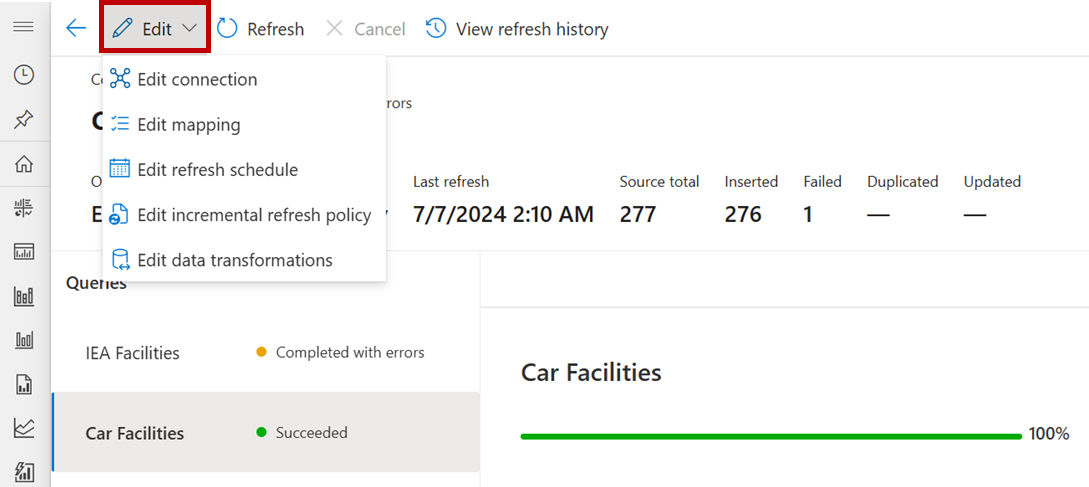 Captura de tela do menu Editar da página Conexão.