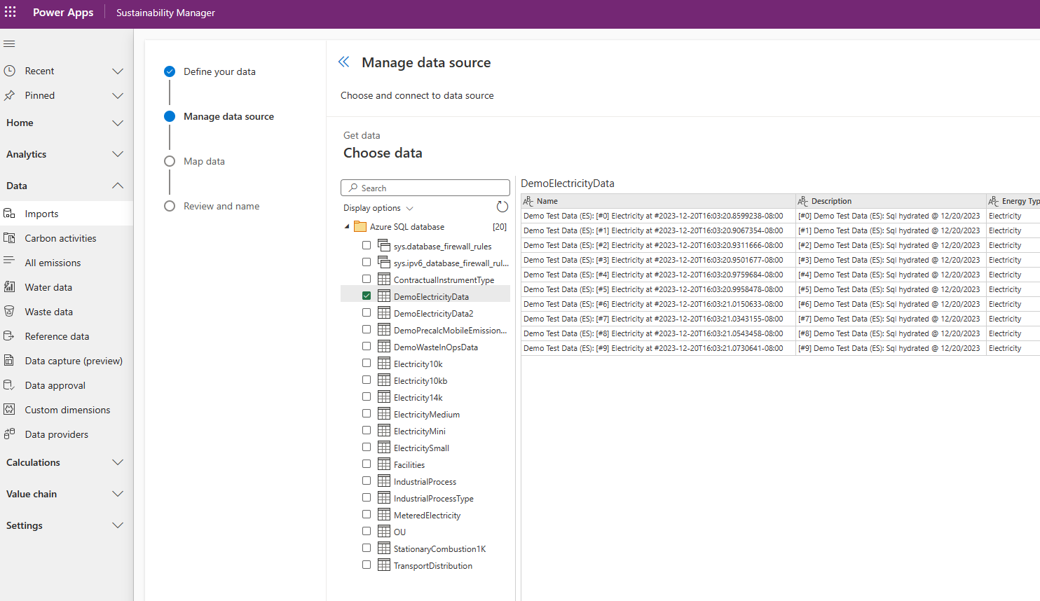Captura de tela mostrando como selecionar uma fonte de dados em um banco de Dados SQL do Azure.