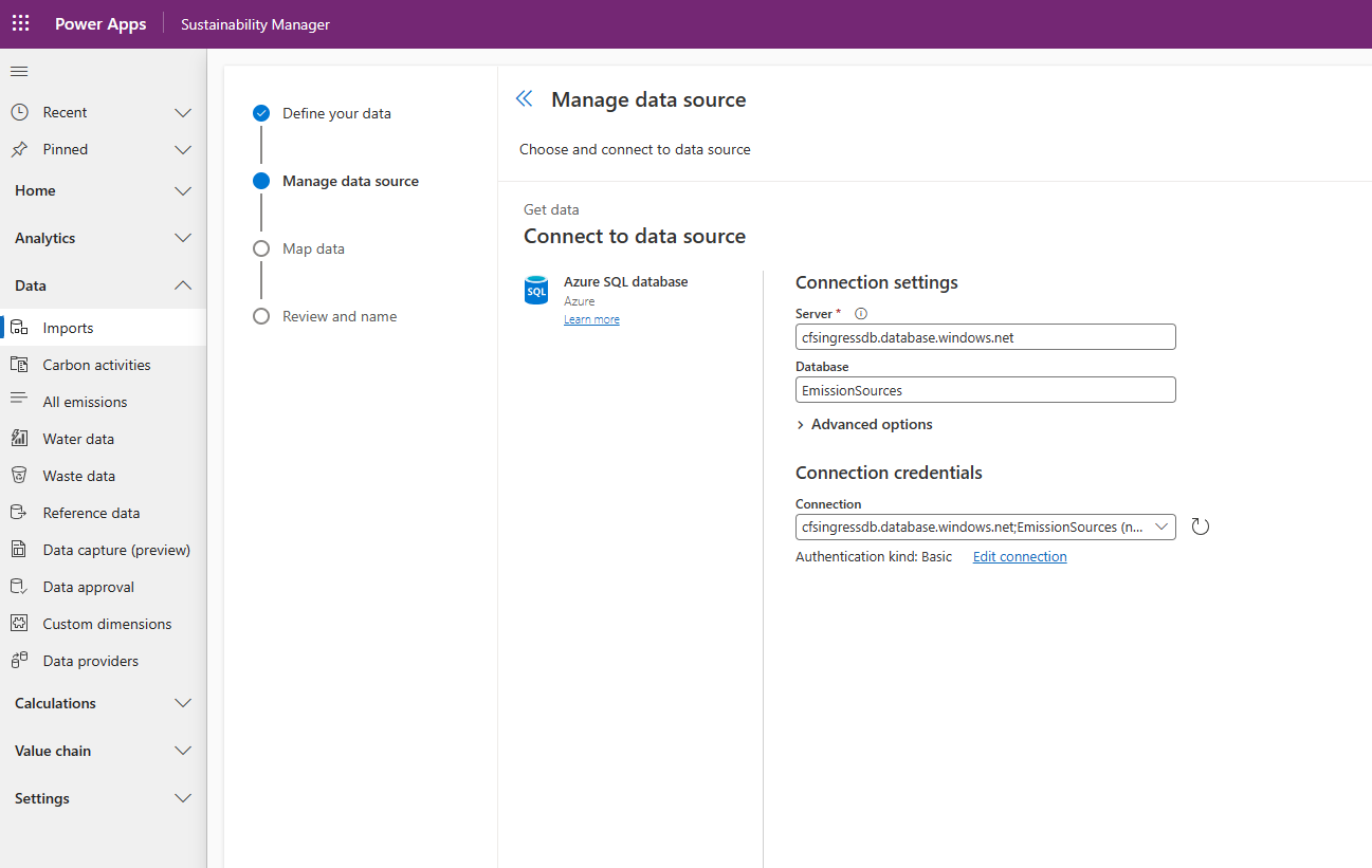 Captura de tela mostrando como inserir configurações de conexão para um banco de dados SQL do Azure.