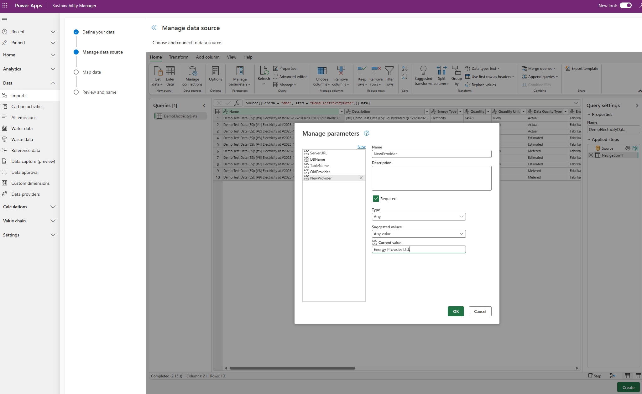 Captura de tela mostrando como configurar os parâmetros.