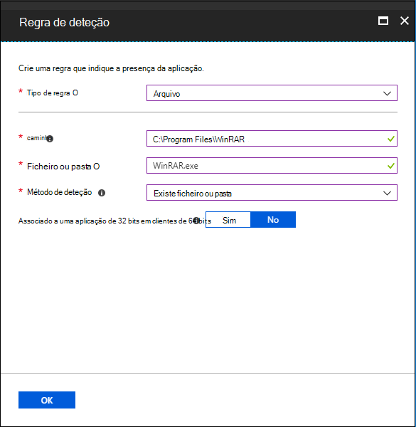 Captura de tela do painel da regra de detecção – existência do arquivo.