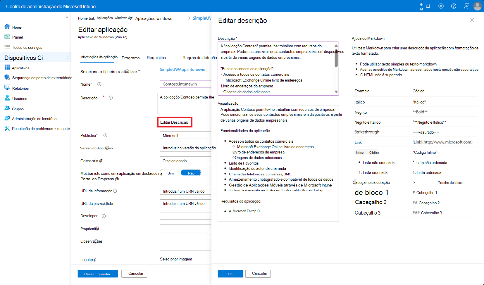 Captura de ecrã a mostrar o painel 