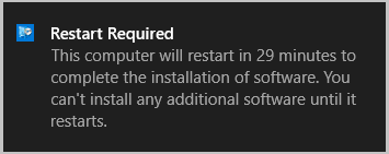 Captura de tela da notificação do sistema de reinicialização pendente.