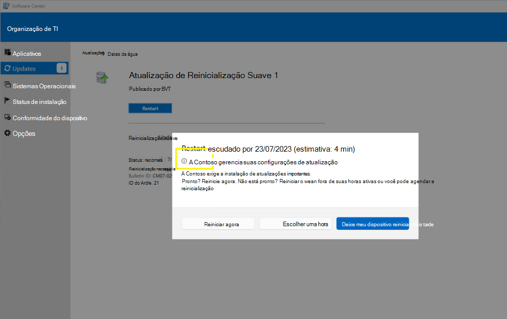 Captura de tela da notificação do sistema de reinicialização pendente do windows nativo.