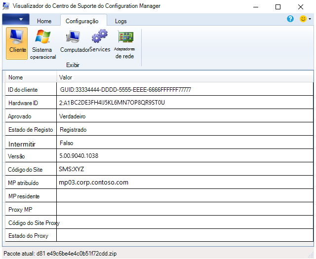 Visualizador do Centro de Suporte com um grupo aberto