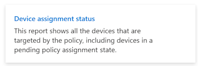 Captura de tela que mostra o relatório de status de atribuição de dispositivo no Microsoft Intune e no centro de administração do Intune.