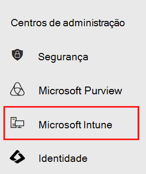 Captura de ecrã que mostra os centros de administração no Centro de administração do Microsoft 365.