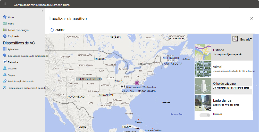 Captura de tela do Localizar dispositivo usando o Intune no Azure